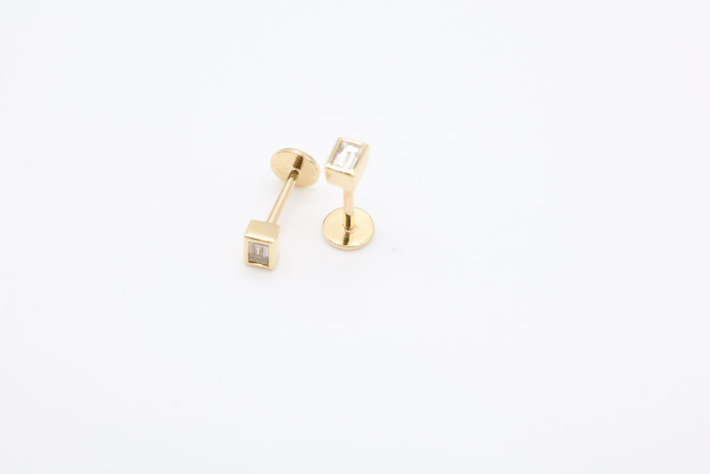 Bazra Baguette Diamond Bezel Stud Earrings
