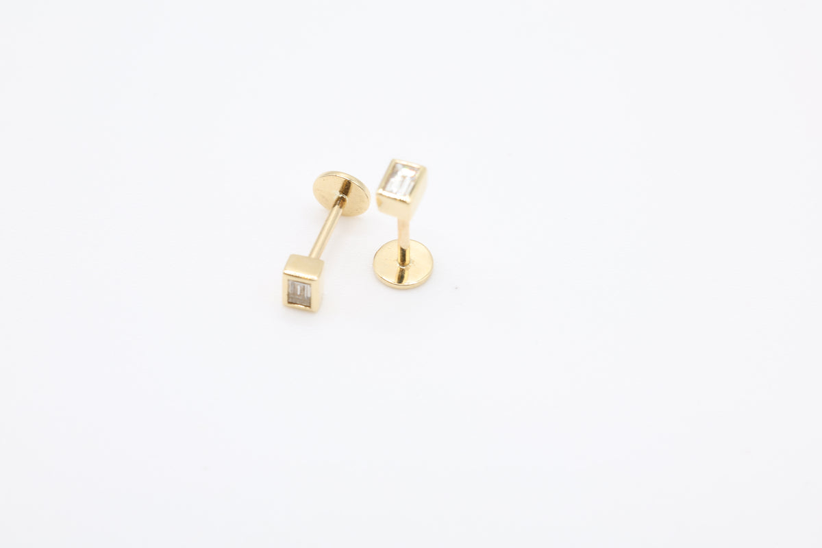 Bazra Baguette Diamond Bezel Stud Earrings
