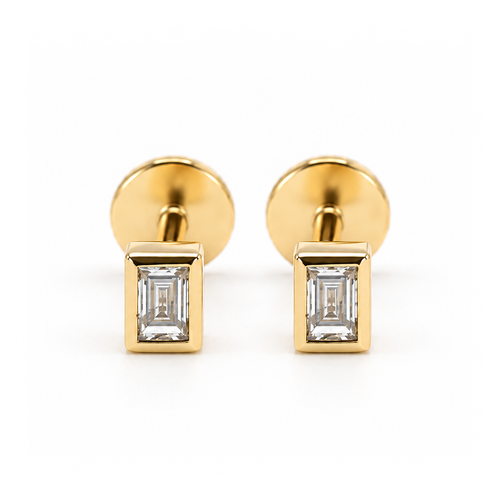 Bazra Baguette Diamond Bezel Stud Earrings