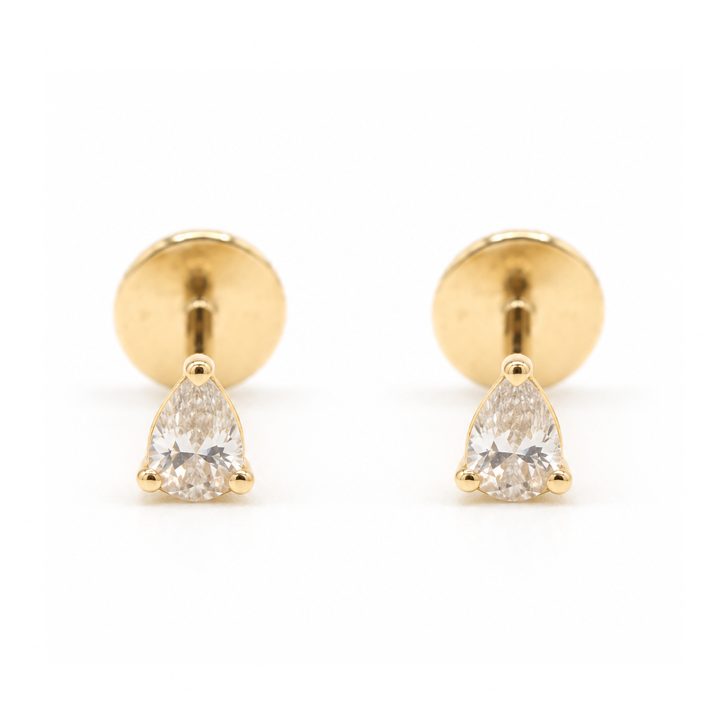 Bazra Pear Diamond Bezel Stud Earrings (AQMSJDE08)