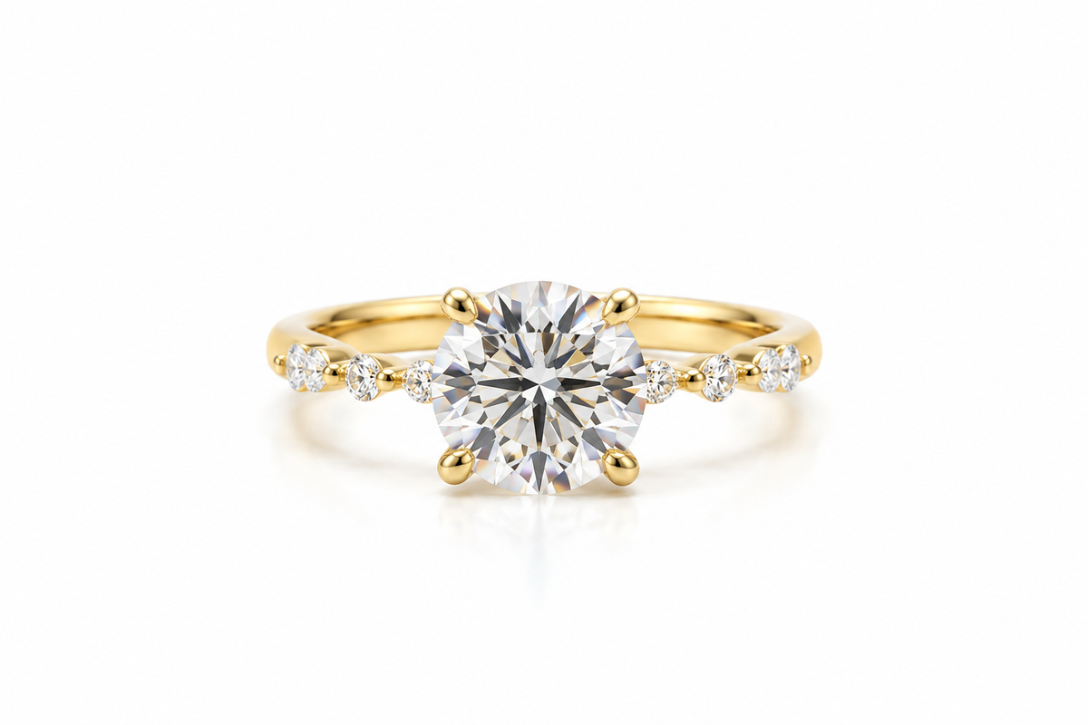 Elle Diamond Marquise & Round Engagement Ring — studio view