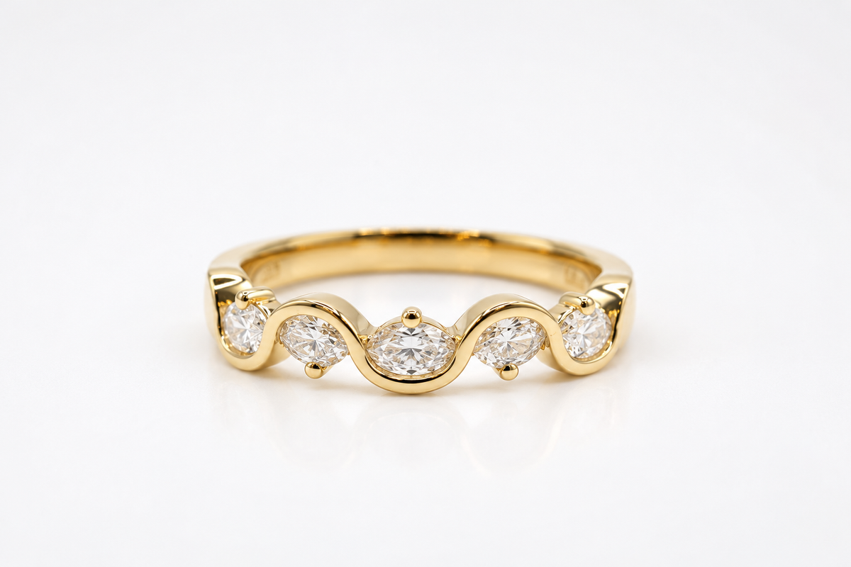 Bahar Diamond Wave Wedding Band — studio view