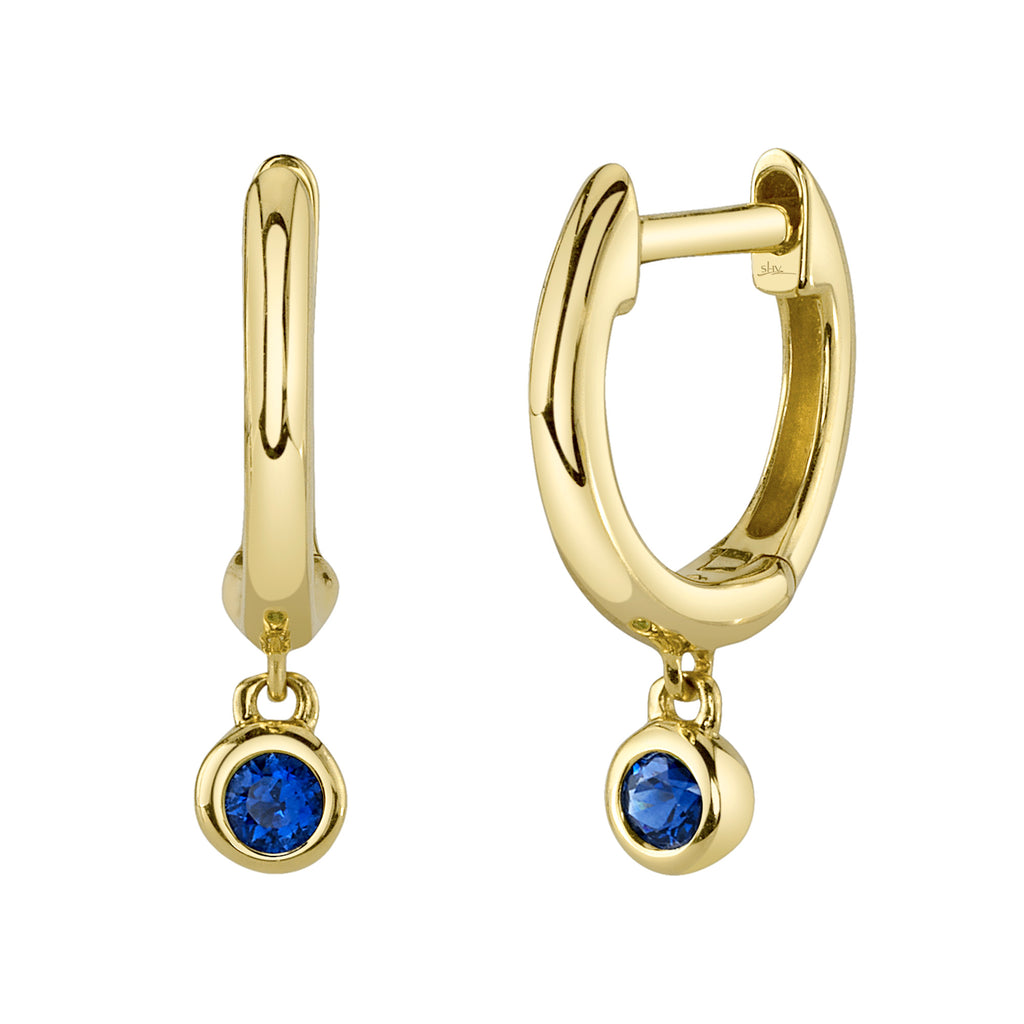 Blue Sapphire Huggies Bezel Set